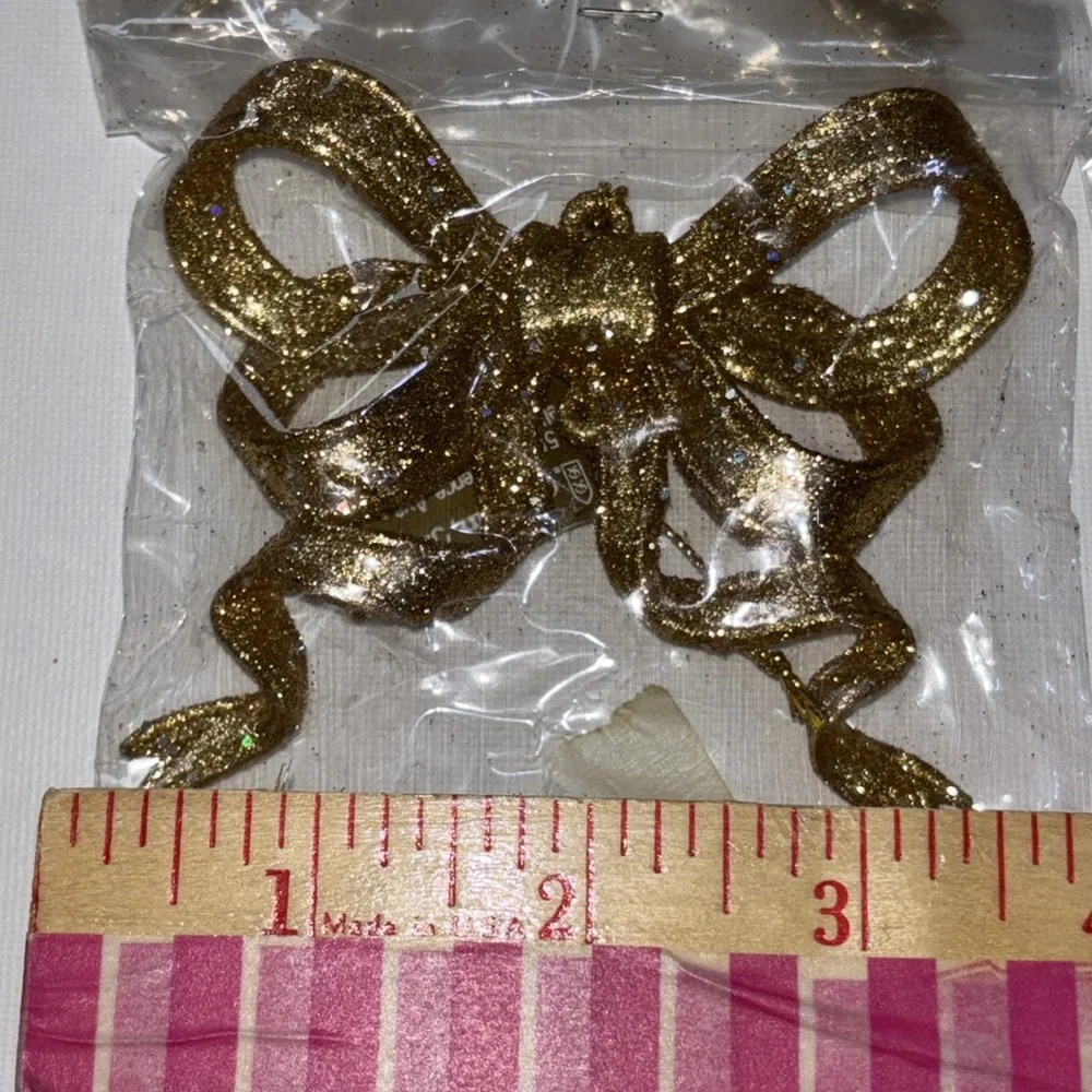 Gold Ribbon Ornament Roman Inc Gold Ornament 9 NEW GOLD GLITTER BOW ORNAMENTS